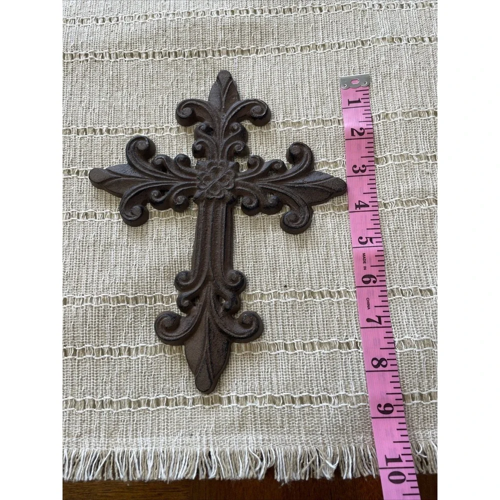 VTG‎ Cast Iron 9 Inch Ornate Wall Mount Christian Cross